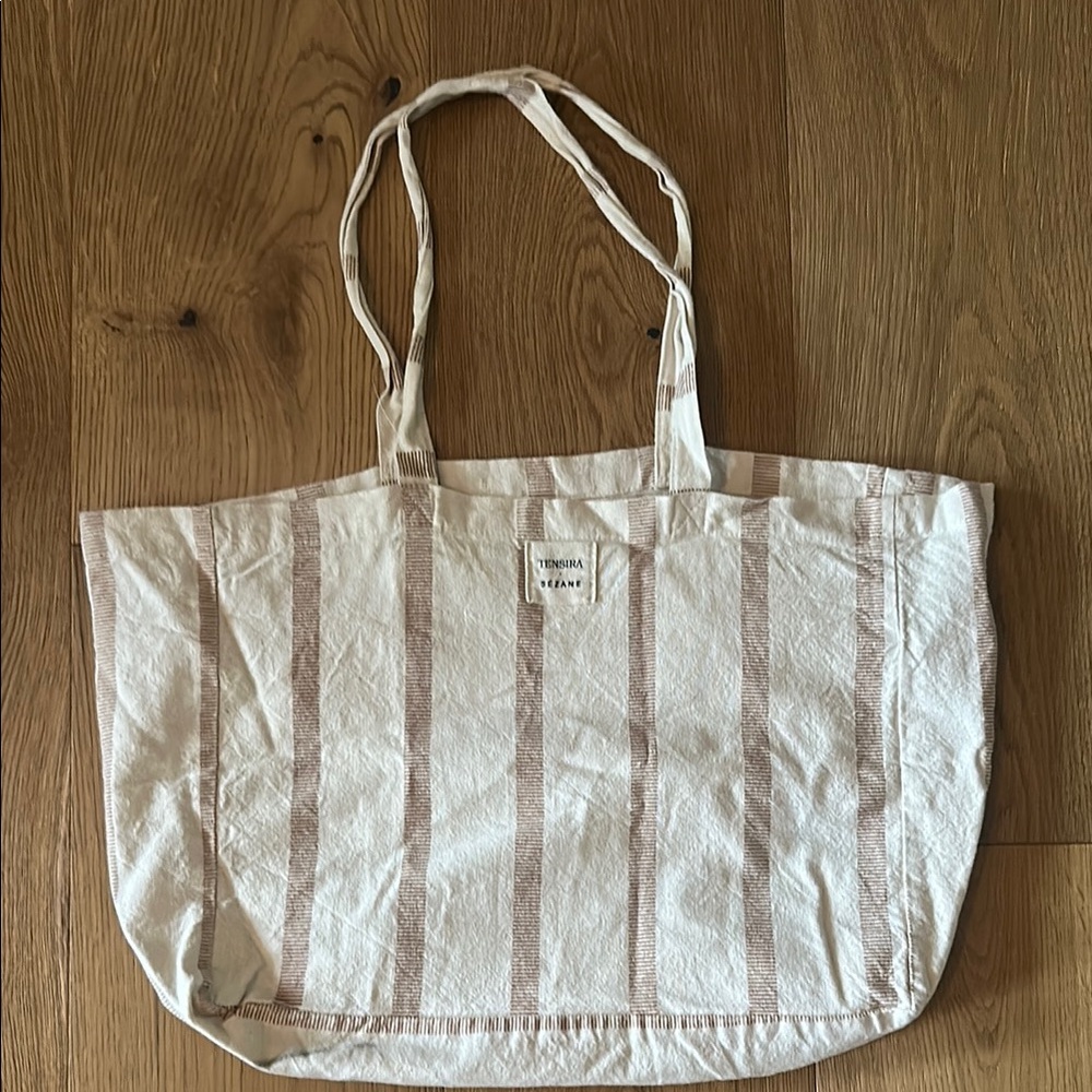 Final price Tensira X Sezane Cream and Tan Canvas Tote Bag